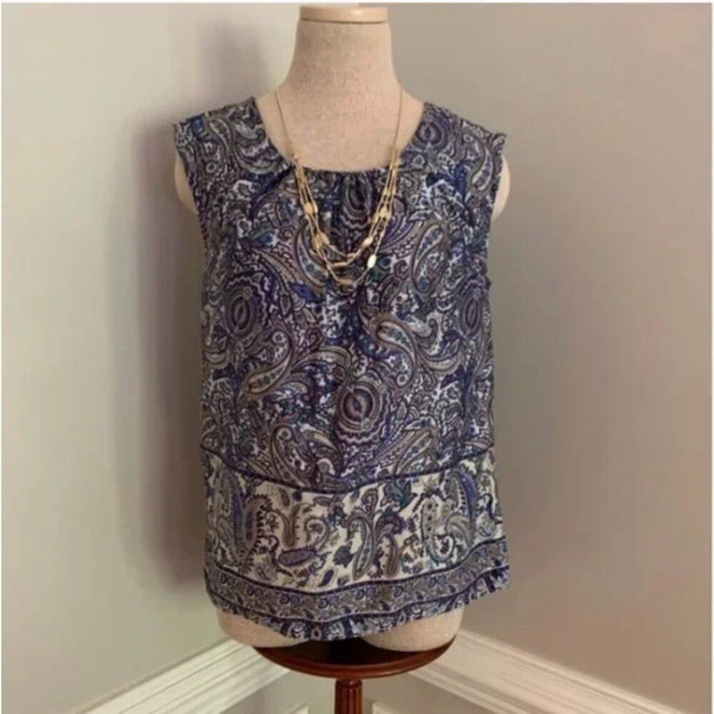 Talbots Sleeveless Cotton Blouse Paisley Print Blue and Gray MP
